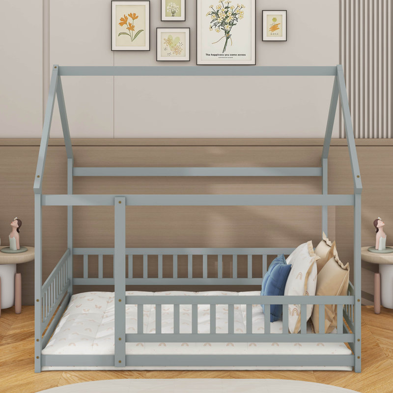Lit en bois avec toit House House, Gris, Lit double