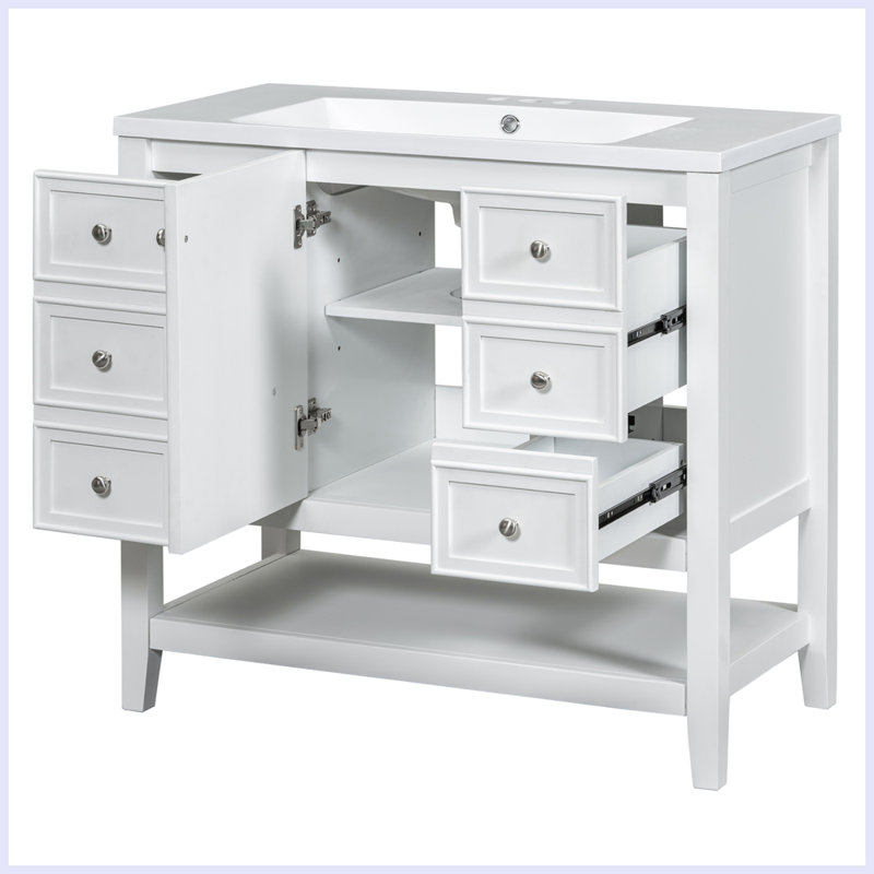 Ensemble de meuble-lavabo moderne avec lavabo et trois tiroirs, Blanc