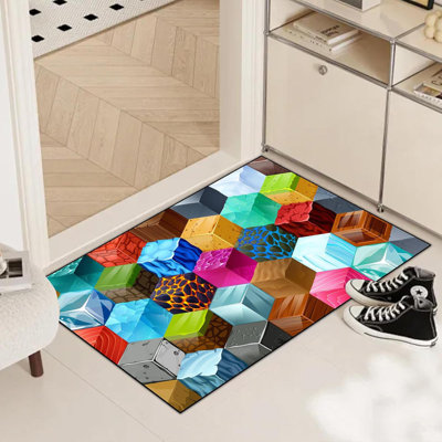 Ice Games Pixel Rug For Teen - 60"X40" Non - Slip Cube Block Game Mat For Bedroom, Bathroom, Living Room & Playroom