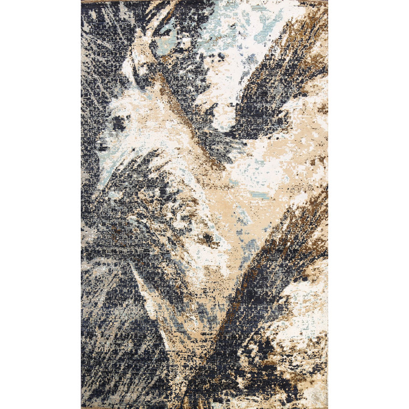 Tapis oriental contemporain unique et abstrait noué à la main 6 pi 2 po x 9 pi 1 po
