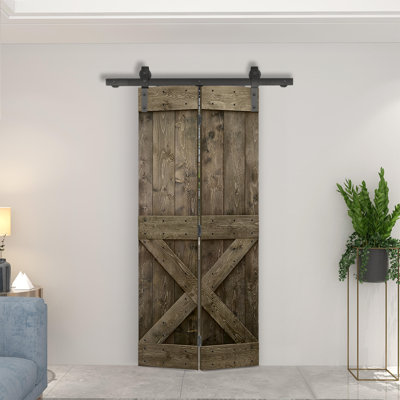 84'' Solid Wood Barn Doors Painted without Installation Hardware Kit Bi-Fold Door