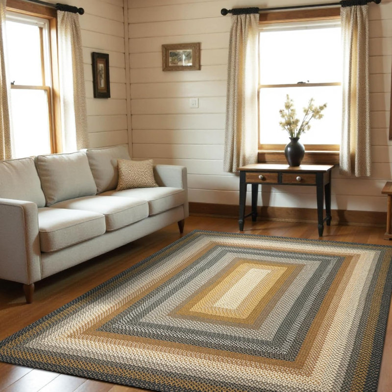 Privett Braided Cotton Rug for Coastal Decor Rug, Rectangle 4' x 6', Black/Brown