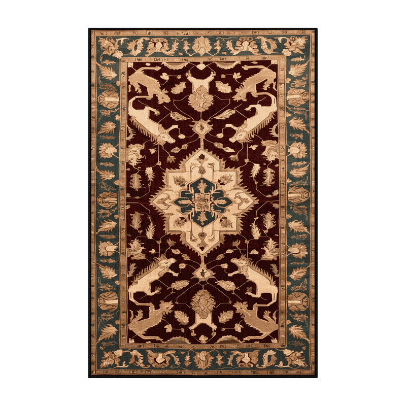 Tapis persan noir lavable à la machine, Rectangle 4pi x 6 pi