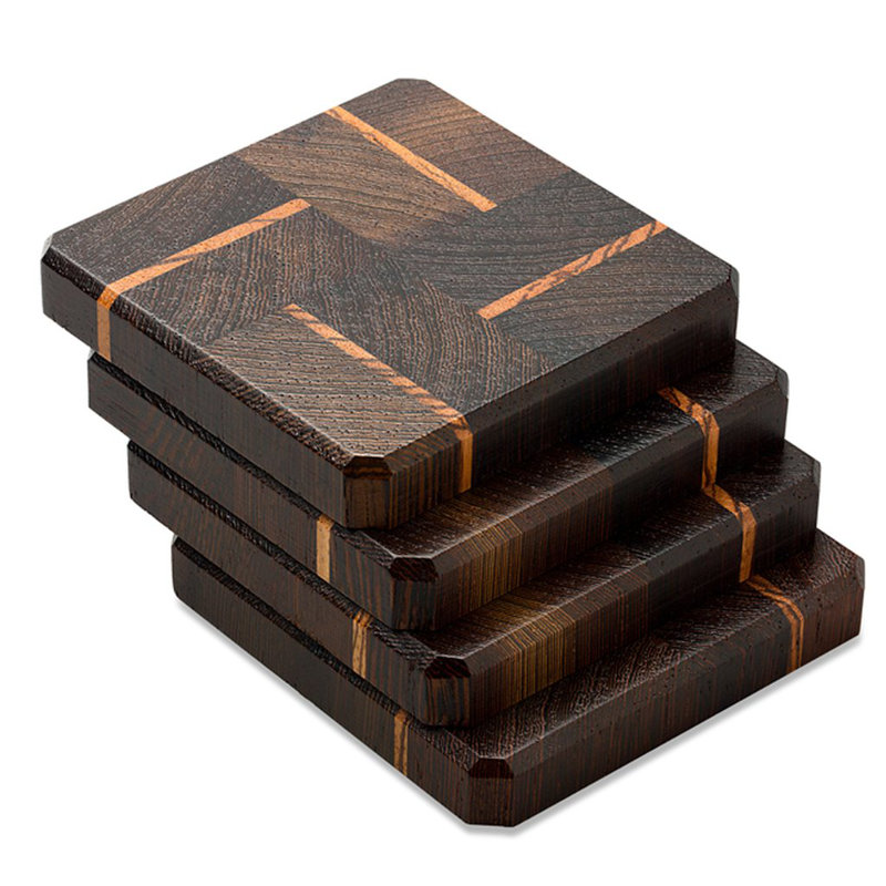 Wood Coaster Set With Holder