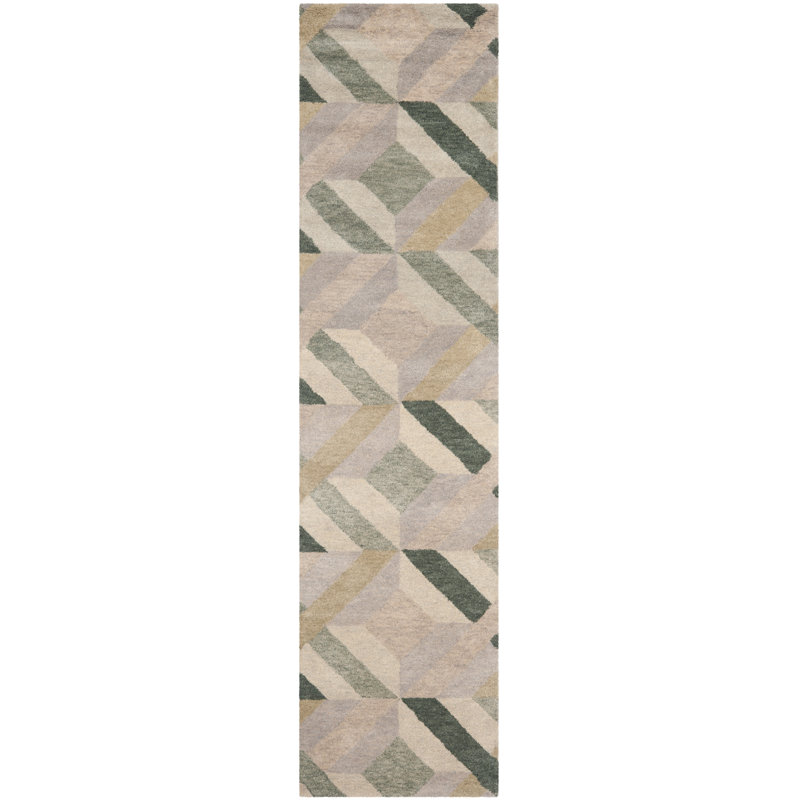 Tapis géométrique en laine et coton touffeté à la main Wyndham, Tapis de couloir 2 pi 3 po x 9 pi