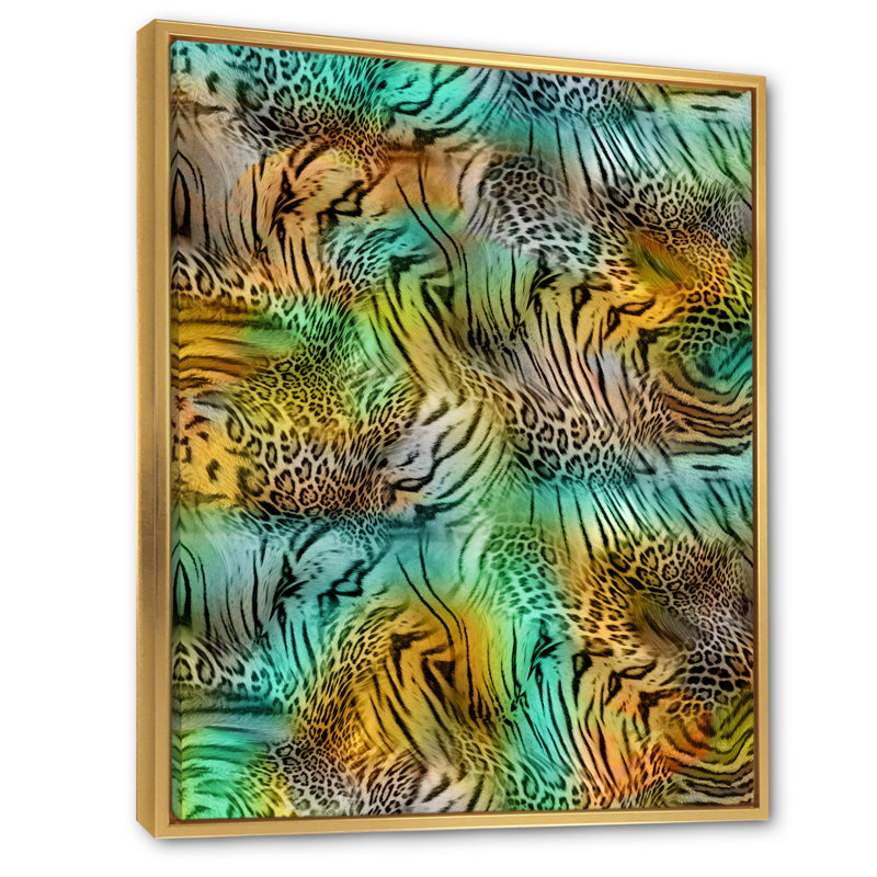 Léopard et tigre X - Art mural moderne et contemporain sur toile, H 32 po x l 16 po x P 1 po, Toile à cadre flottant doré