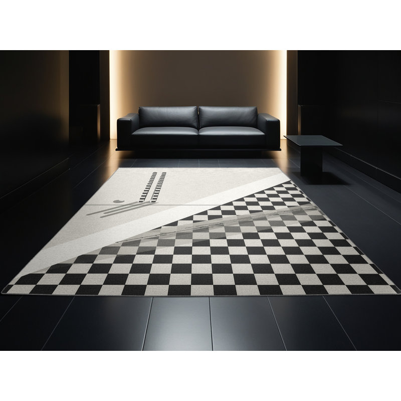 Tapis moderne à carreaux gris lavable à la machine Seth Cricket Wicket, 2 pi x 3 pi