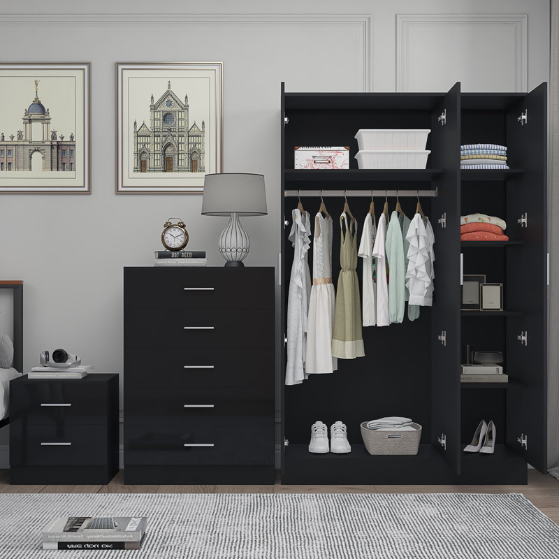 Eva Piece Bedroom Set, Black Gloss / Black Oak