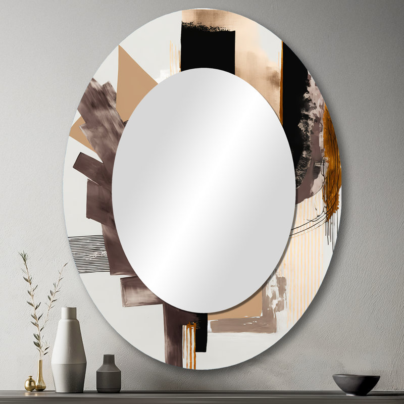 Warm Watercolor Abstract I - Black Oval Wall Mirror Decor, 43" x 33"