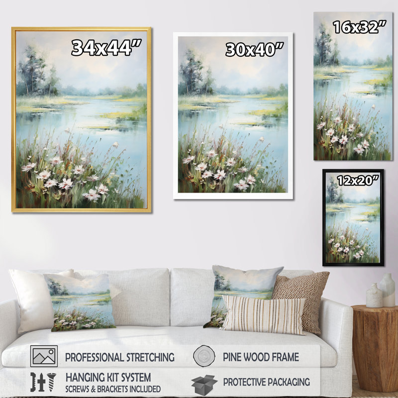 «Meadow Tranquil Waters III», art mural sur toile à motif floral, H 40 po x l 30 po x P 1,5 po, Cadre flottant doré
