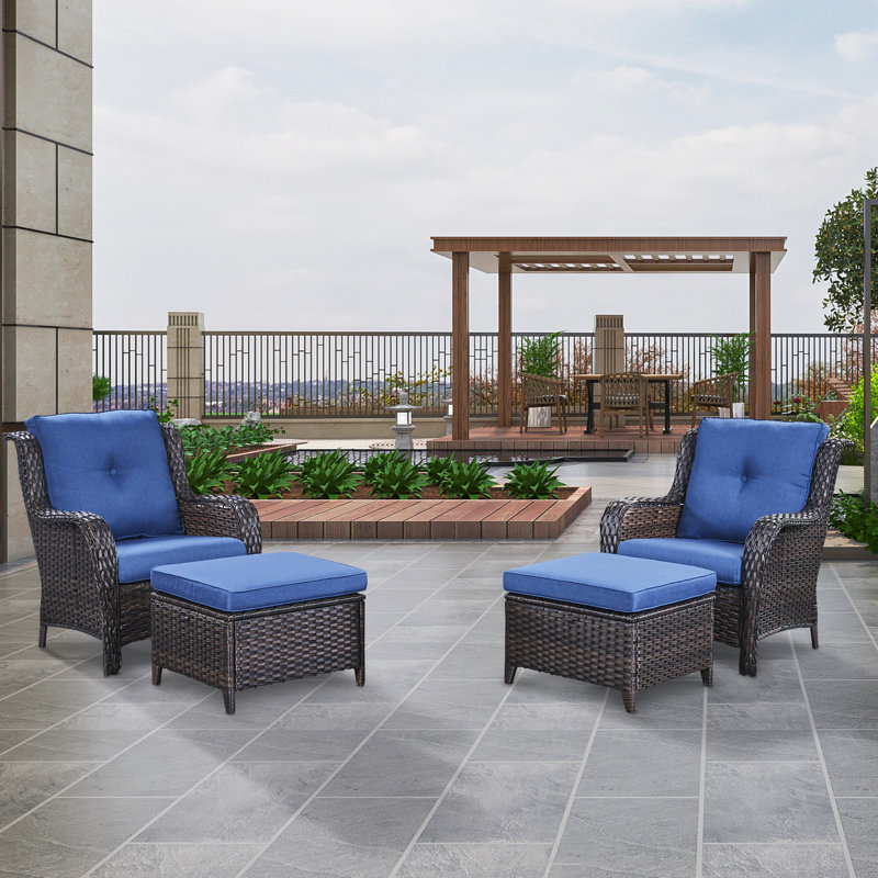 Deb Wicker Patio Chairs with Cushions, Brown/Blue