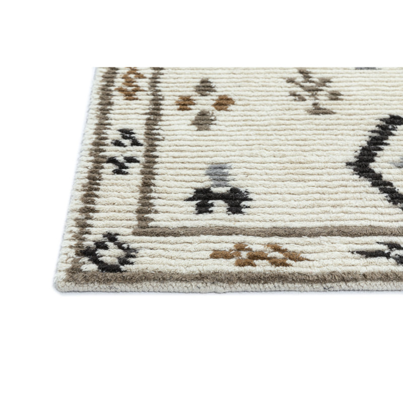 Rivah Hand Tufted Geometric Area Rug in Ivory/Brown/Black, Rectangle 3' x 5'