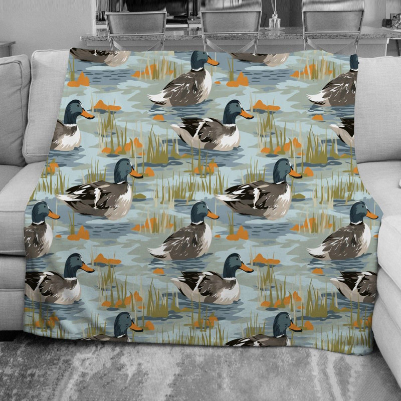 Couverture en molleton bleu canard, Jeté
