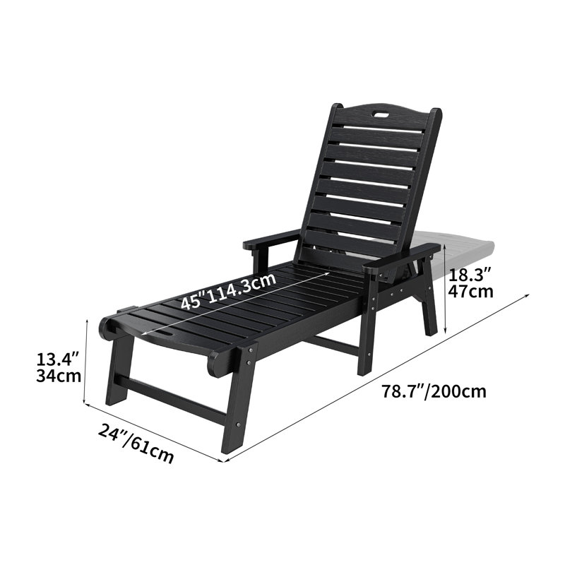 Alizay 78.7" Long Reclining Outdoor Chaise Lounge, Black