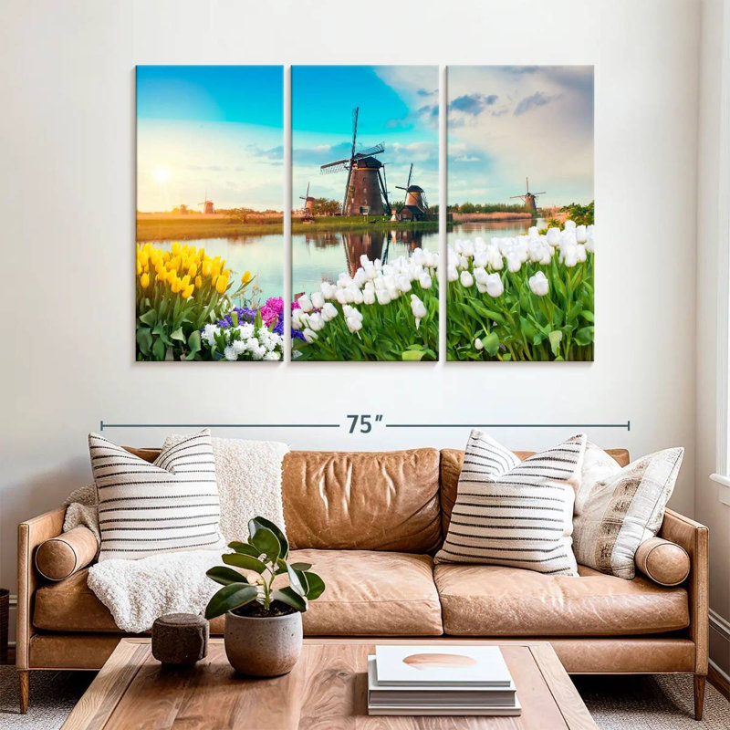Nicci Scenic Windmills And Tulips, H 42 po x l 65 po