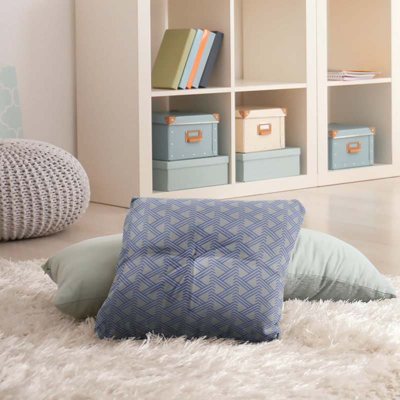 Coussin de sol zig zag classique, 26 po x 26 po, Gris/bleu