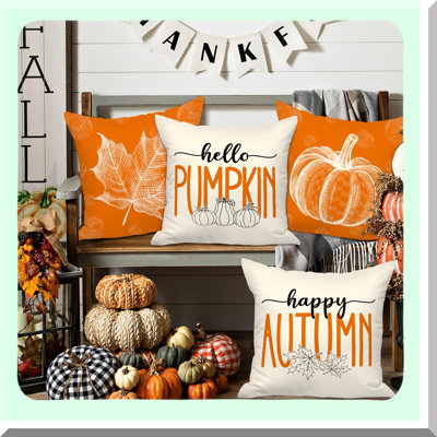 Autumn Harvest Decor Set - Fall Pillow Covers (Set of 4) - Maple Leaf Pumpkin Holiday Cushion Covers - Thanksgiving Sofa Decor - Home Bedroom Accent