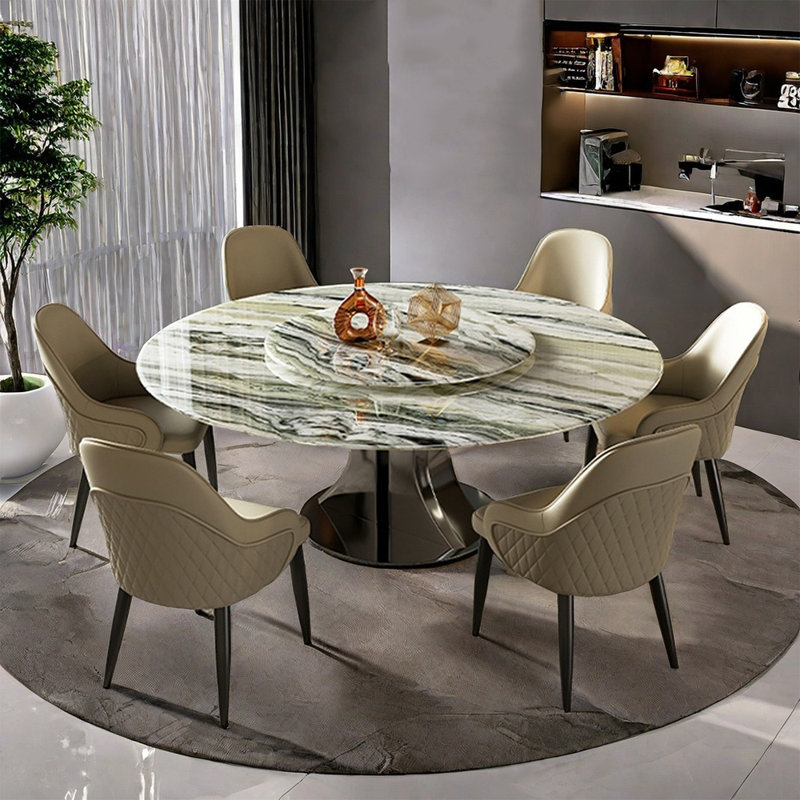 Modern Luxury Marble Round Dining Table Set, 29.52"H x 51.18"L x 51.18"W, 9 Pieces: Table, 8 Chairs