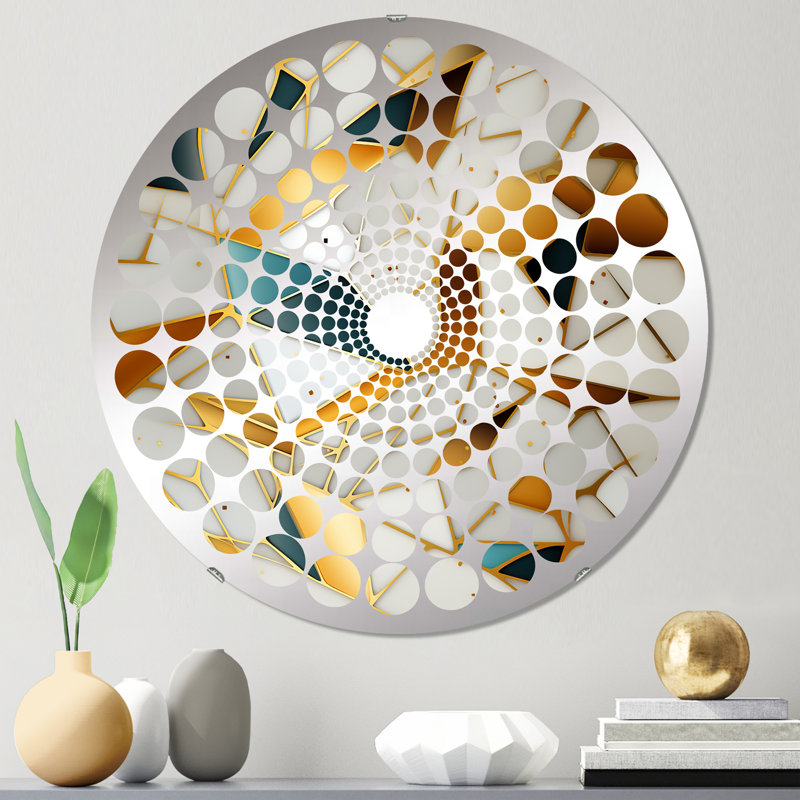 Marbre blanc et or géométrique Glam II - Cercle de miroir décoratif à points radiaux, 23,6 po x 23,6 po