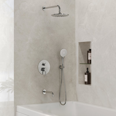 Tub and  Shower Faucet Set , 9" Rainfall Shower Head with 3‑Setting Handheld Shower