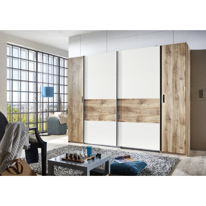 Aguayo 4 Door Wardrobe, 208cm H x 270cm W x 65cm D, White and light brown