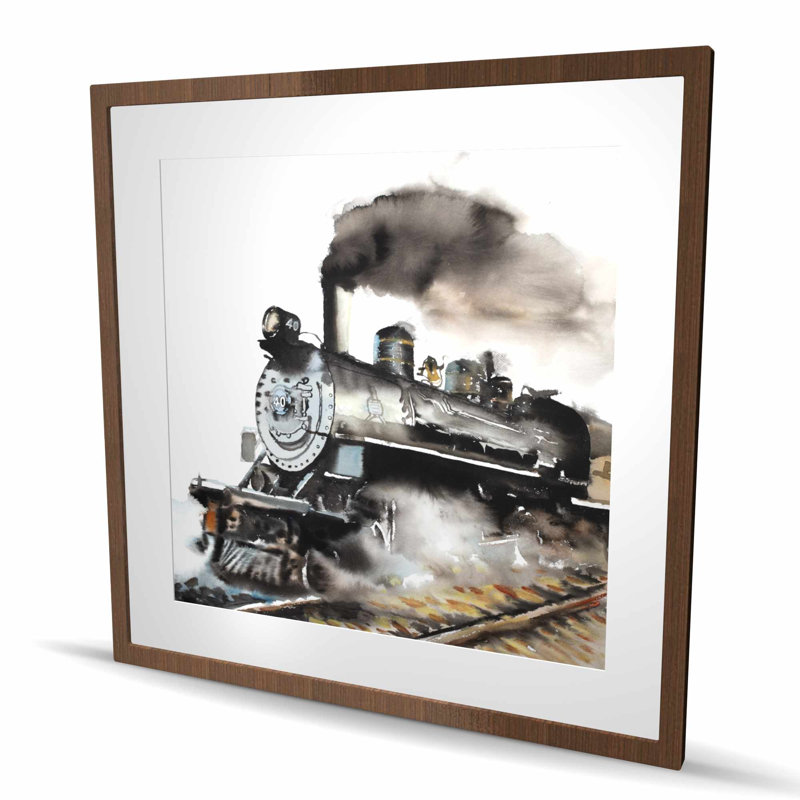 Train à vapeur rétro - reproduction encadrée pour la décoration intérieure, H 36 po x l 36 po, Brown