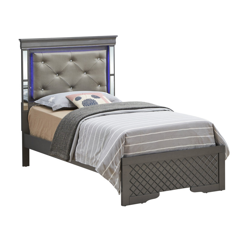Upholstered Standard Bed, Twin, Metallic Black