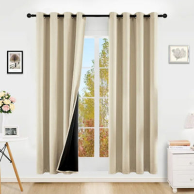 Grommets Thermal Insulated Indoor Blackout Curtains With Coated Lining, 52 In. W X 63 In. L (set Of 2), Polyester Microfiber Energy Saving Window Drapes