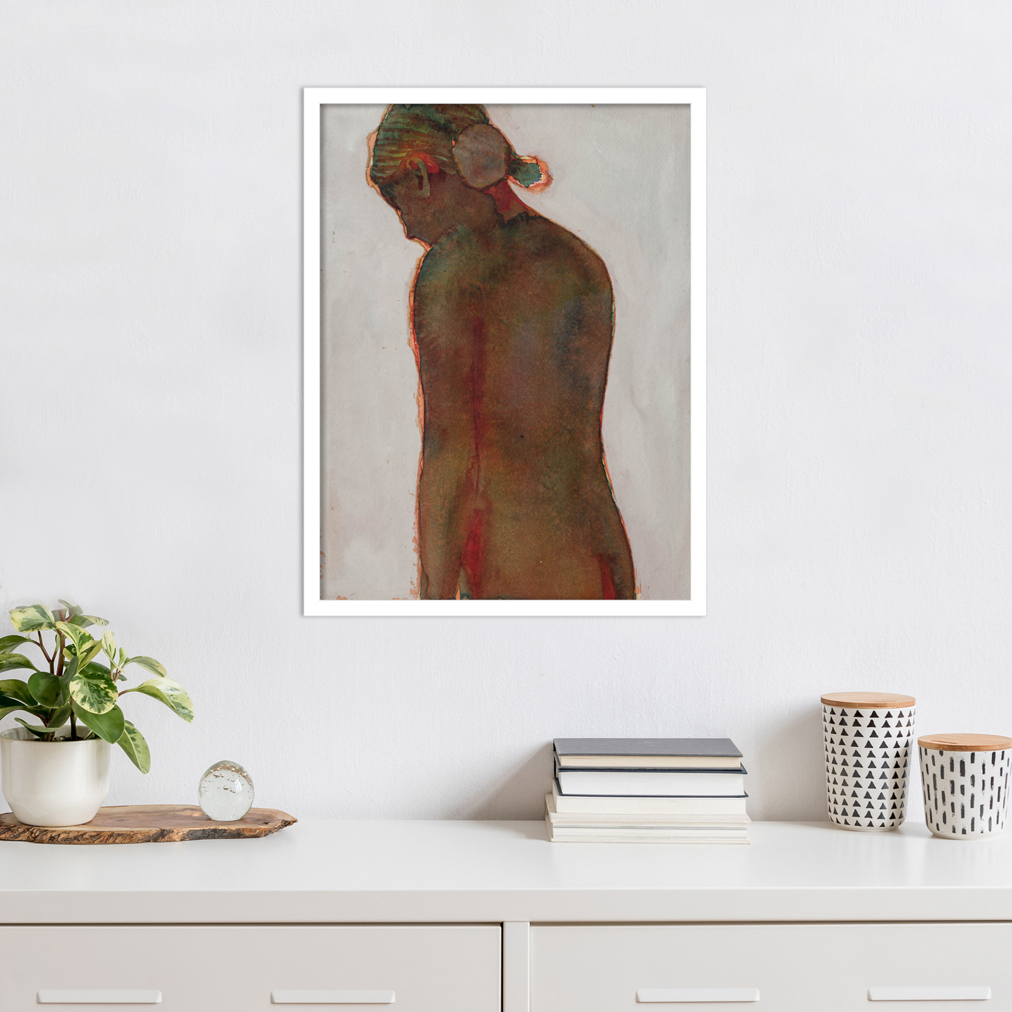 Figure by Dean Graham, 25" H x 19" W, White Framed