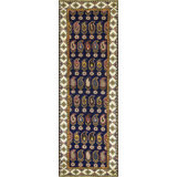 Kazak Wool Paisley Area Rug in Navy/Ivory/Green/Pink