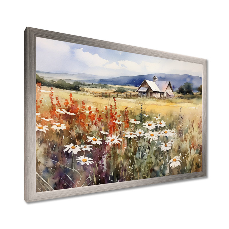 «Green Green Meadow At The Farm I», impressions sur toile florales, H 16 po x l 32 po x P 1 po, Cadre photo argenté