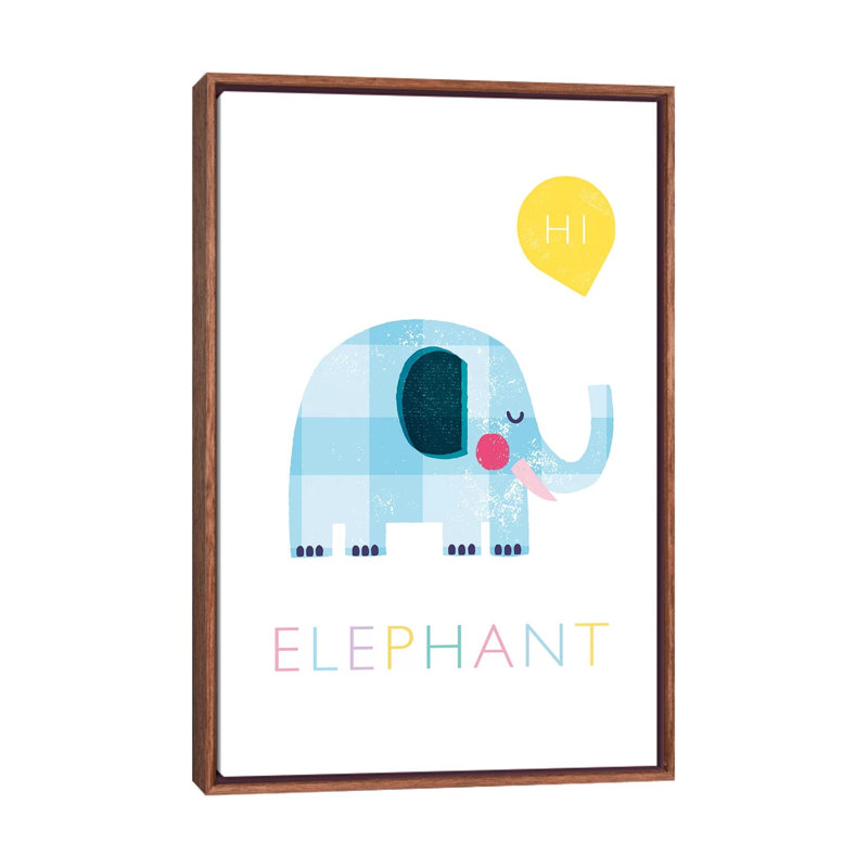 Éléphant - impression d'art graphique, H 40 po x l 26 po x P 1,5 po, Toile avec cadre brun, Pas de tapis