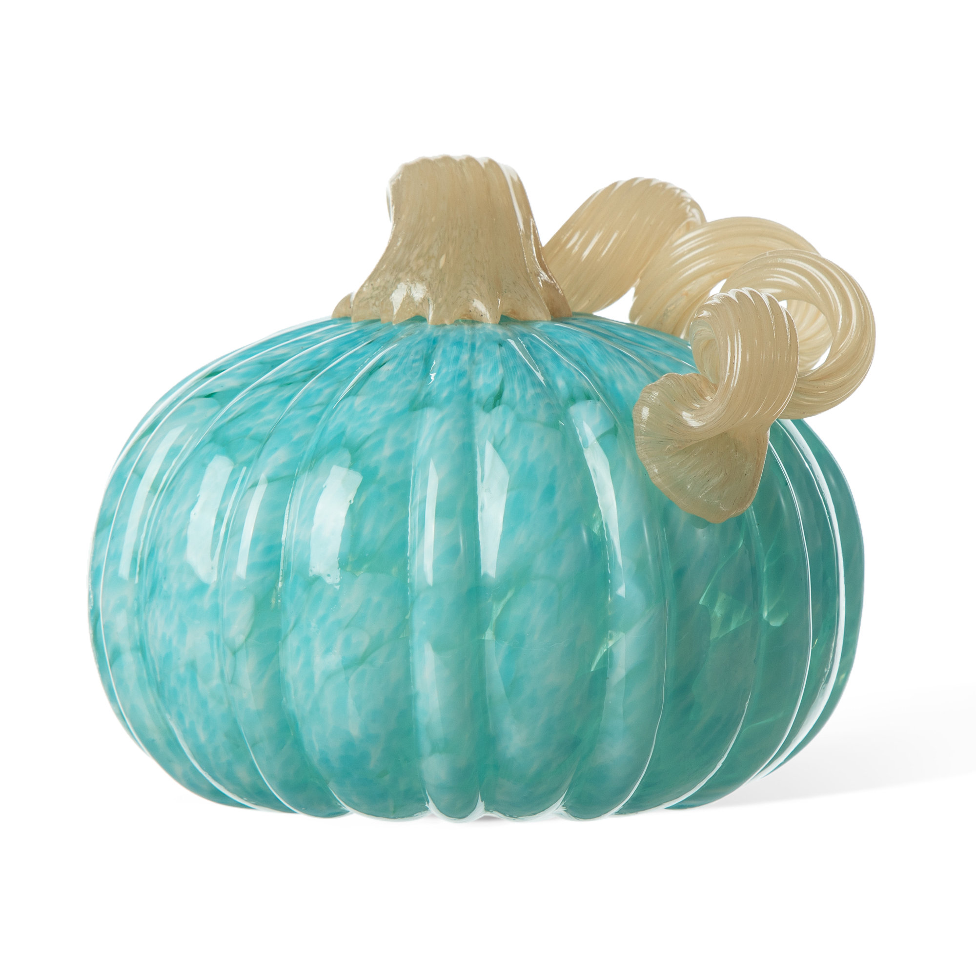 6"D Fall Round Glass Pumpkin, Green