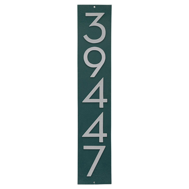 Plaque d'adresse verticale flottante de 6 po, Vert forêt / argent, Oui