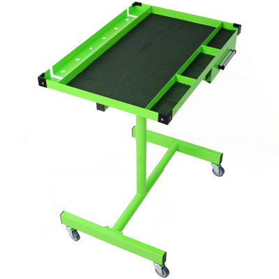 Adjustable Tear Down Work Table With Drawer For Garages, Repair Shops, And DIY, Portable, (4) 2.5" Swivel Casters, 220 Pound Capacity, Rubber Corners, Heavy Duty Steel,Green