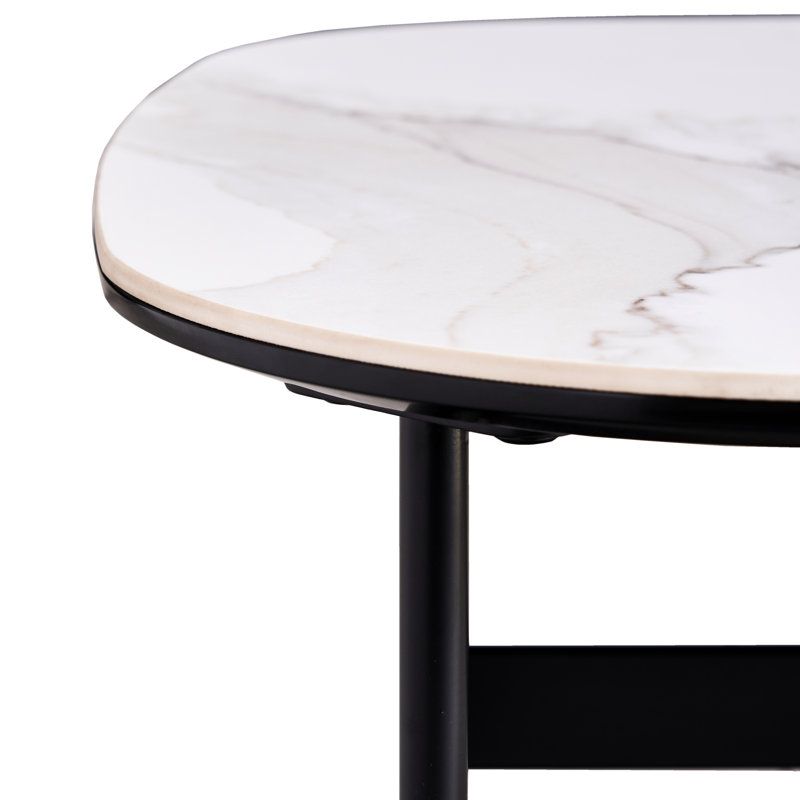 Table basse moderne pour appartement - Céramique +, 31,4 x 27,5 po, facile à assembler, surface facile à nettoyer, grande céramique noire et blanche, à assembler, en douceur, finition