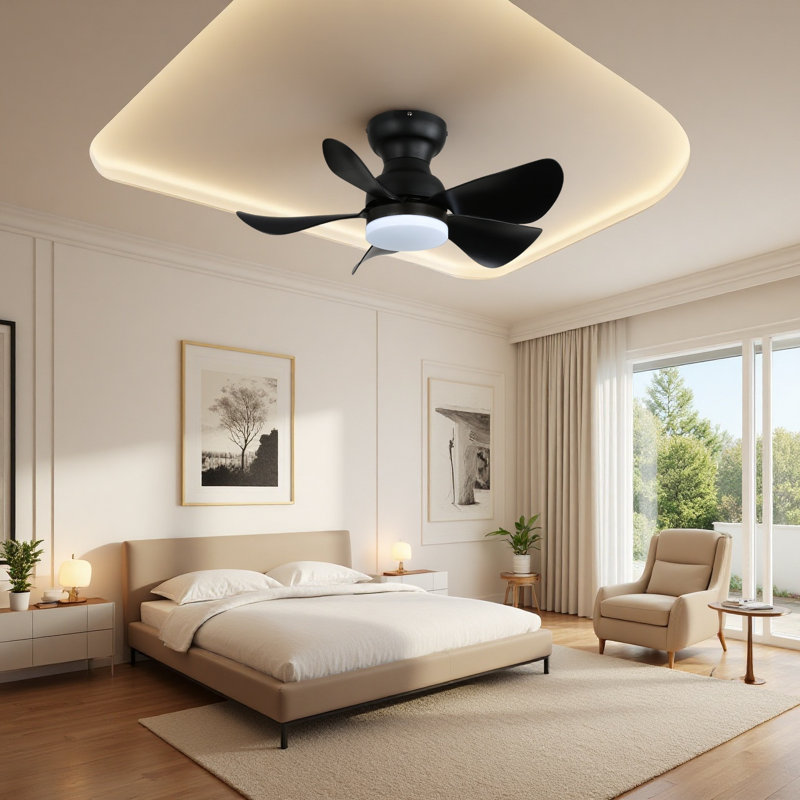 Ventilateur de plafond encastré moderne de 30 po avec DEL à intensité variable, télécommande et moteur réversible - idéal pour les petites pièces, écoénergétique et élégant