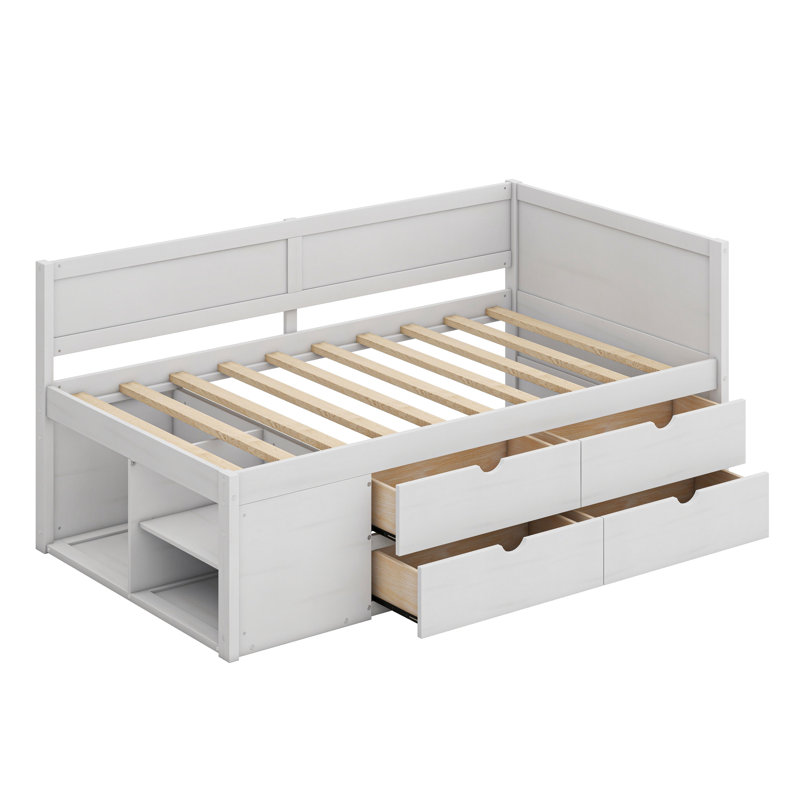 Daybed With Drawers And Shelves, White