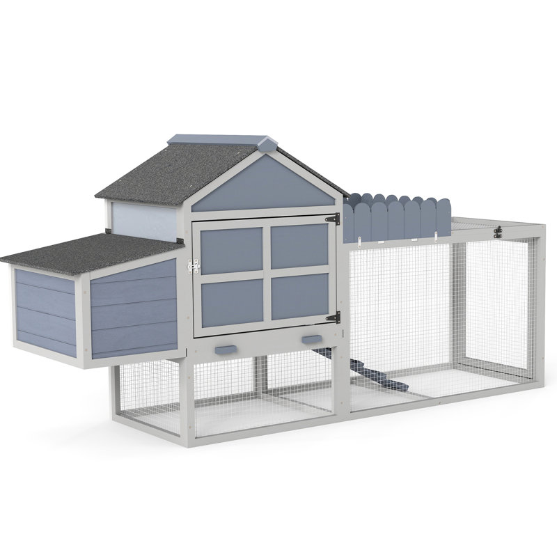 Poulailler en bois gris de 80 po avec 2 nichoirs, nichoir, jardinière et toit, facile à assembler pour la basse-cour de 80 po, facile à entretenir, couleur