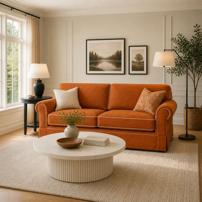85" Corduroy Loveseat Sofa for Living Room, Boneless Sofa with Wide Rolled Arms, Deep Seated Cloud Couch with Lock-Stitched Edges, Skin-Friendly Comfy 2-Seater Couch, Orange
