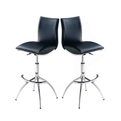 Tabouret de bar moderne à hauteur réglable avec siège en similicuir et pieds chromés, parfait pour les cuisines et les bars contemporains.