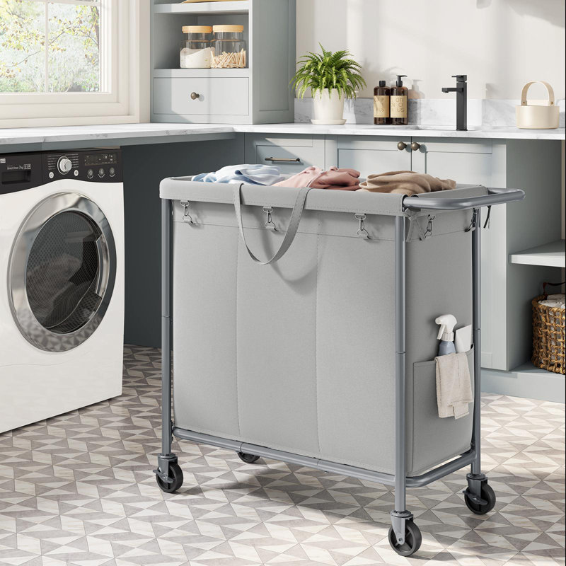 3-section Rolling Laundry Hamper, Dove Gray