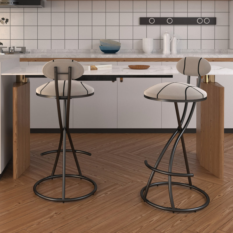 Tabourets de bar modernes à rayures pour îlot de cuisine, 2 avec structure légère, - patins antidérapants, siège d'une hauteur de 27,95 po, tabourets noirs faciles à assembler en 20 minutes, cuisine, coussin en mousse à haute résilience,