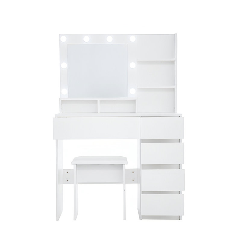 37'' White Makeup Vanity Set with Mirror & Light - Power Strip, 3 Modes Dimmable, Ample Storage, Includes Stool
