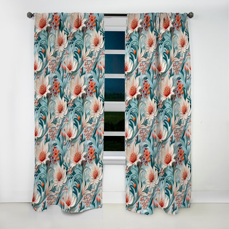 Rideau à motif floral Laguna Serenade, L 52 po x L 120 po
