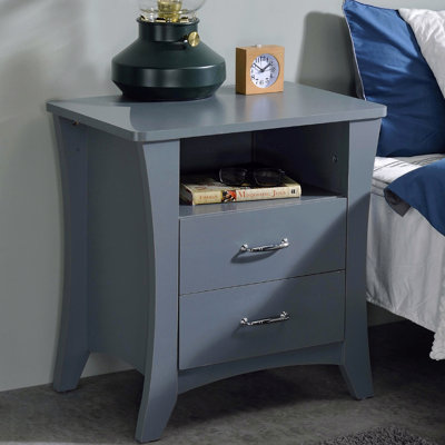 Table de chevet avec compartiment supérieur ouvert et 2 tiroirs, en gris