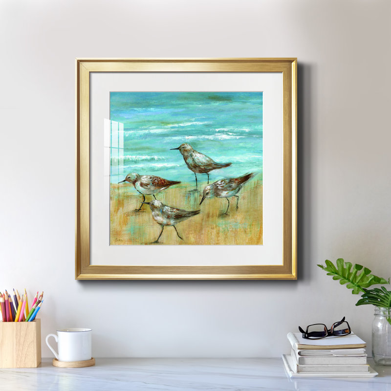 Sandpipers III - Peinture encadrée, Papier encadré doré, H 17,5 po x l 17,5 po x P 1,5 po