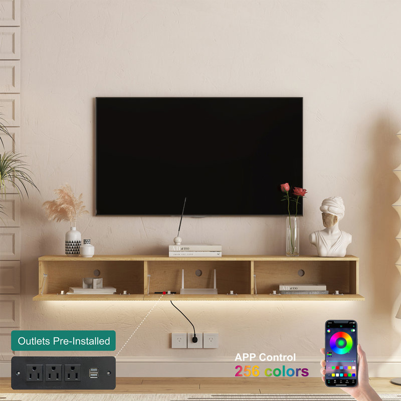 Floating TV Stand Wall Mounted With 16 Color Leds,69" Modern TV Stand, Floating TV Cabinet Entertainment Center For 55 60 65 Inch TV