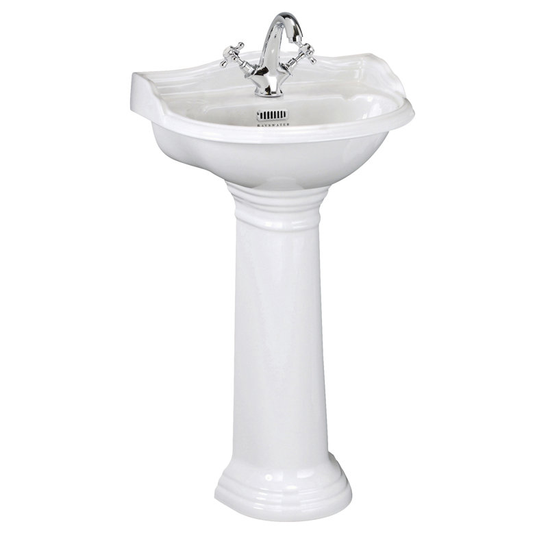 Nuie Porchester White Vitreous China U-Shaped Pedestal Basin Sink with Overflow, 27cm H x 50cm W x 38cm D