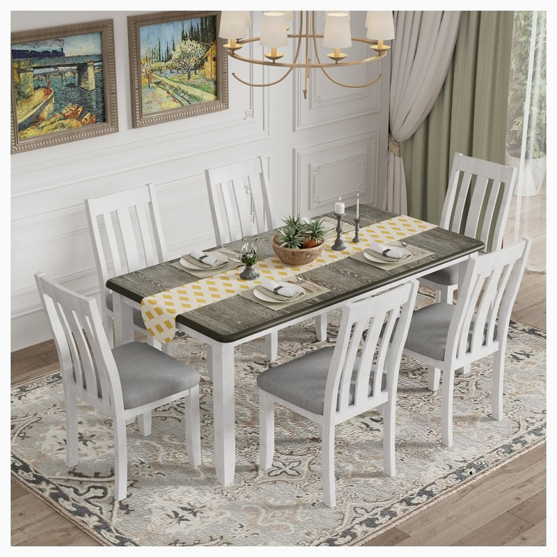 Margetts Dining Table Set With Extendable Table And 6 Upholstered Chairs with Leaf,dining room set,dinning table set
